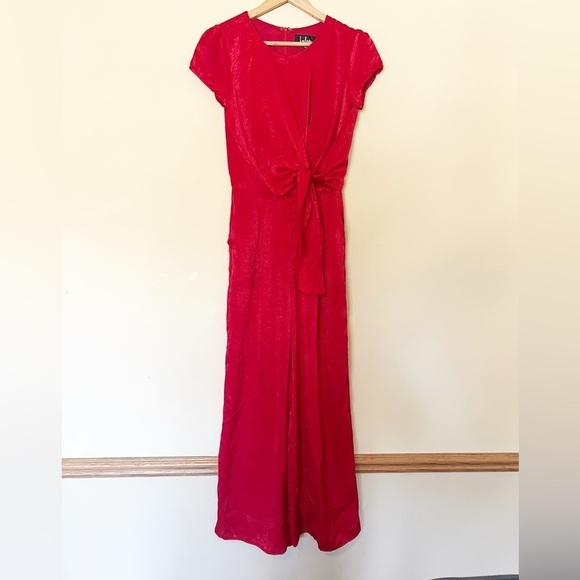 Lulu’s Let Me Entertain You Jumpsuit XS Red Satin Wide Leg - Picture 5 of 11